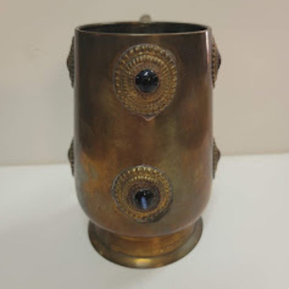 Vintage tankard Renaissance Faire Brass Stein Mug Embellish Semi Precious Stone